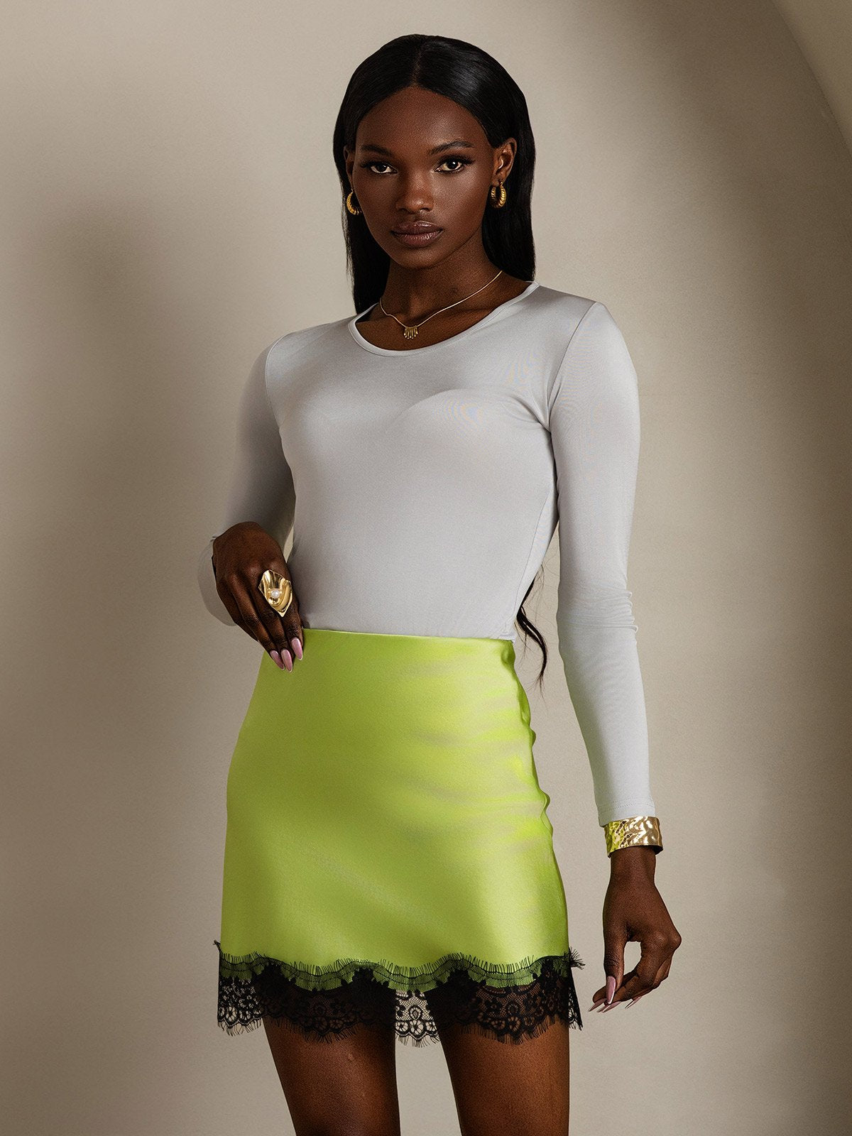 [Mintgrön] SilkSilky-SE 19Momme Silke Skirt 003