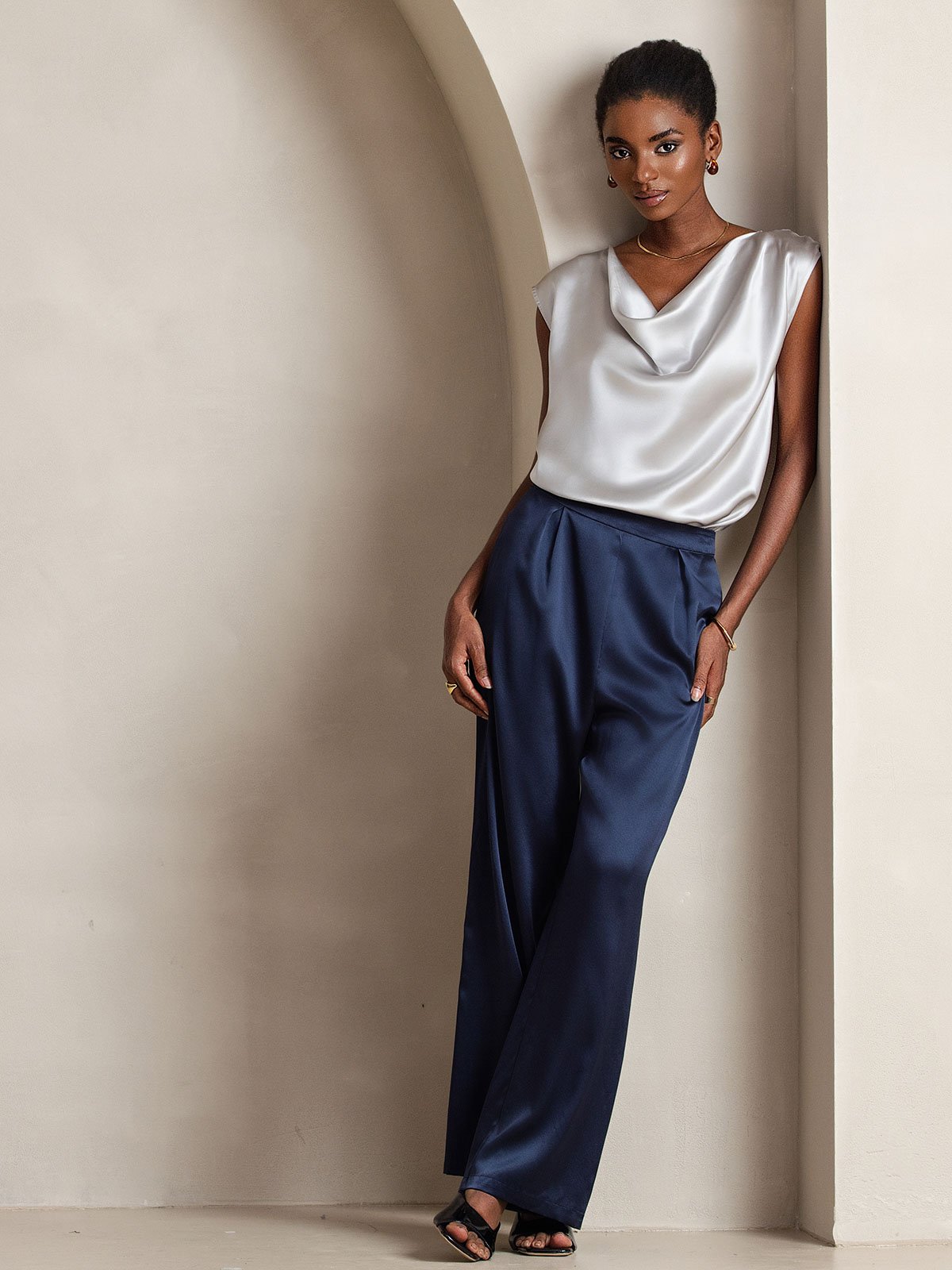 [Mörkblå] SilkSilky-SE 19Momme Silke Womens Pants 006