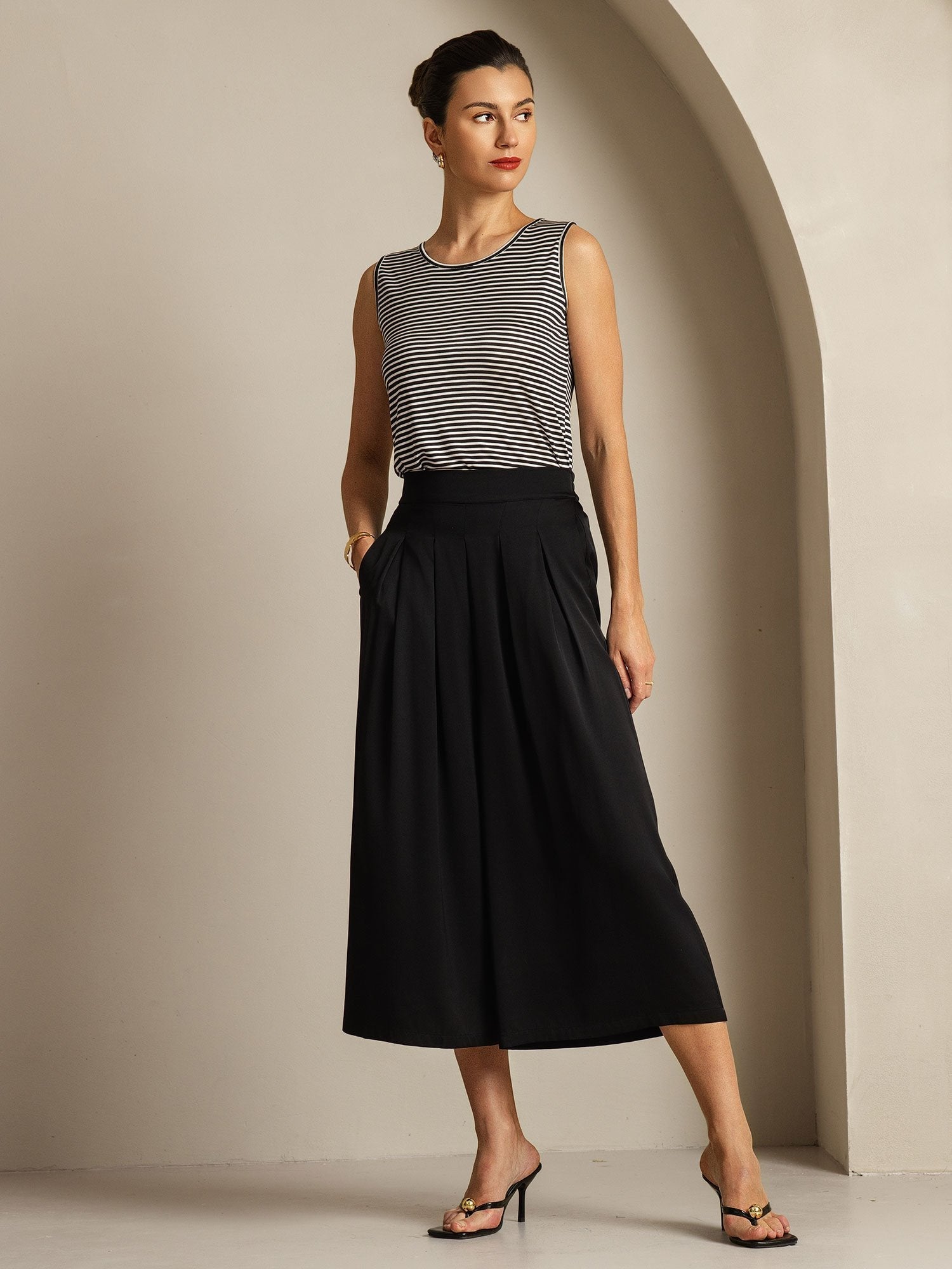 [Svart] SilkSilky-SE 19Momme Silke Womens Pants 003