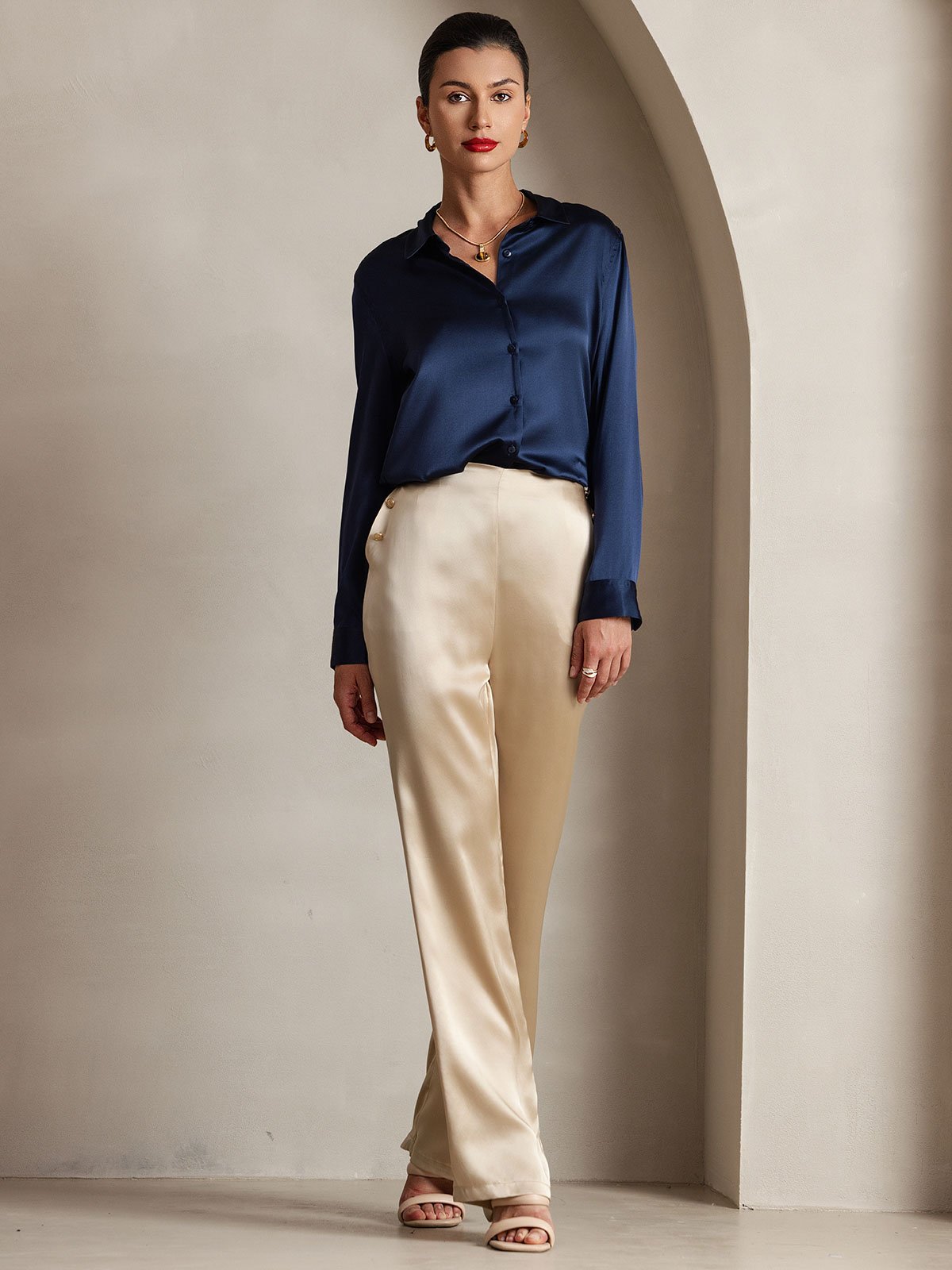[Champagne] SilkSilky-SE 19Momme Silke Womens Pants 001