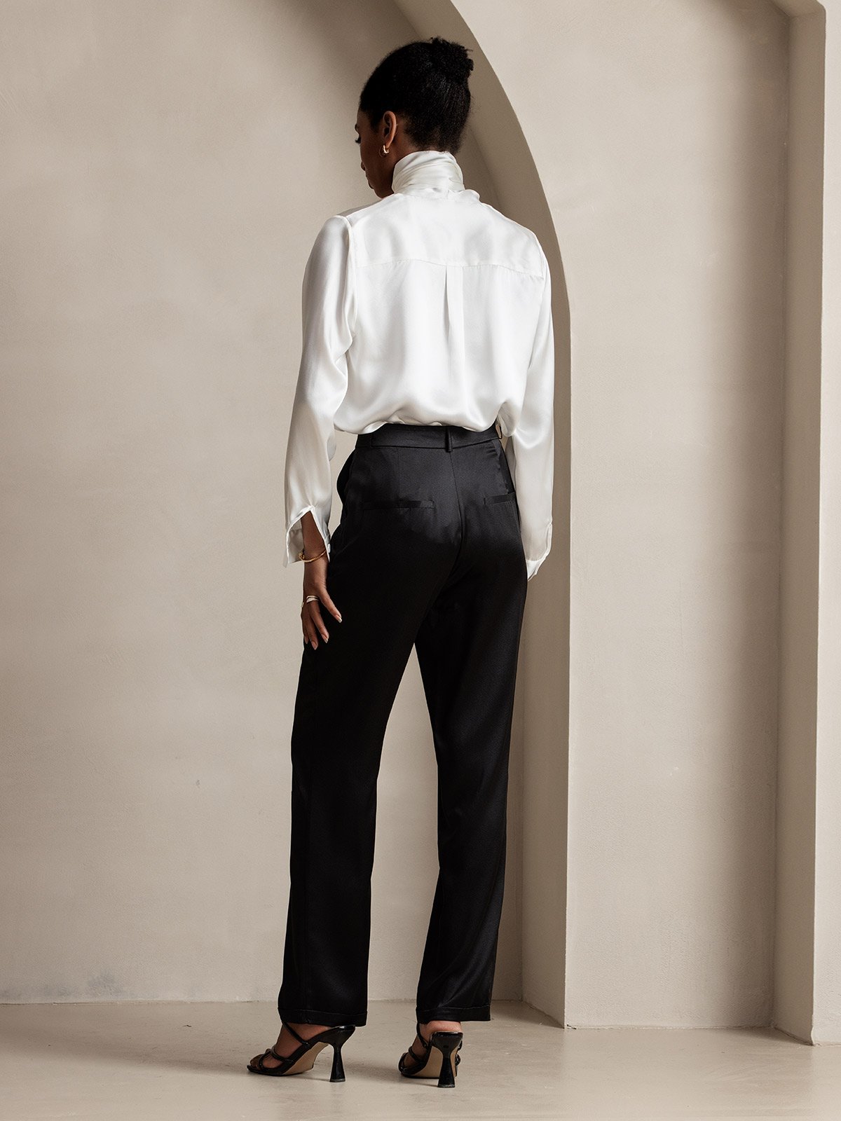 [Svart] SilkSilky-SE 19Momme Silke Womens Pants 004