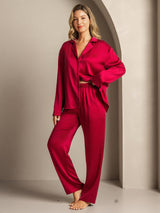 [Vin] SilkSilky-SE 19Momme Lång Ärm Notchkrage Dam Pyjama 004