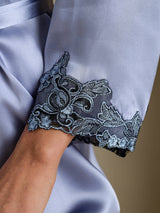 [Stålblå] SilkSilky-SE 3/4 Sleeve V Neck Dam Nattlinne&Morgonrock Set 006