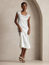 [Vit] SilkSilky-SE Kappärm Scoop Neck Klänning 001