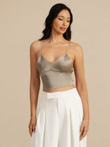 [Kaki] SilkSilky-SE Spaghetti Strap V Neck Cami Toppar 003