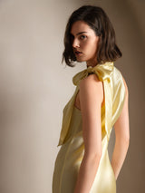 [Ljusgul] SilkSilky-SE 19Momme Stretch Silk Charmeuse Sleeveless Halter Klänning 002