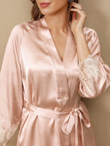 [Rosa] SilkSilky-SE 3/4 Sleeve V Neck Dam Nattlinne&Morgonrock Set 009