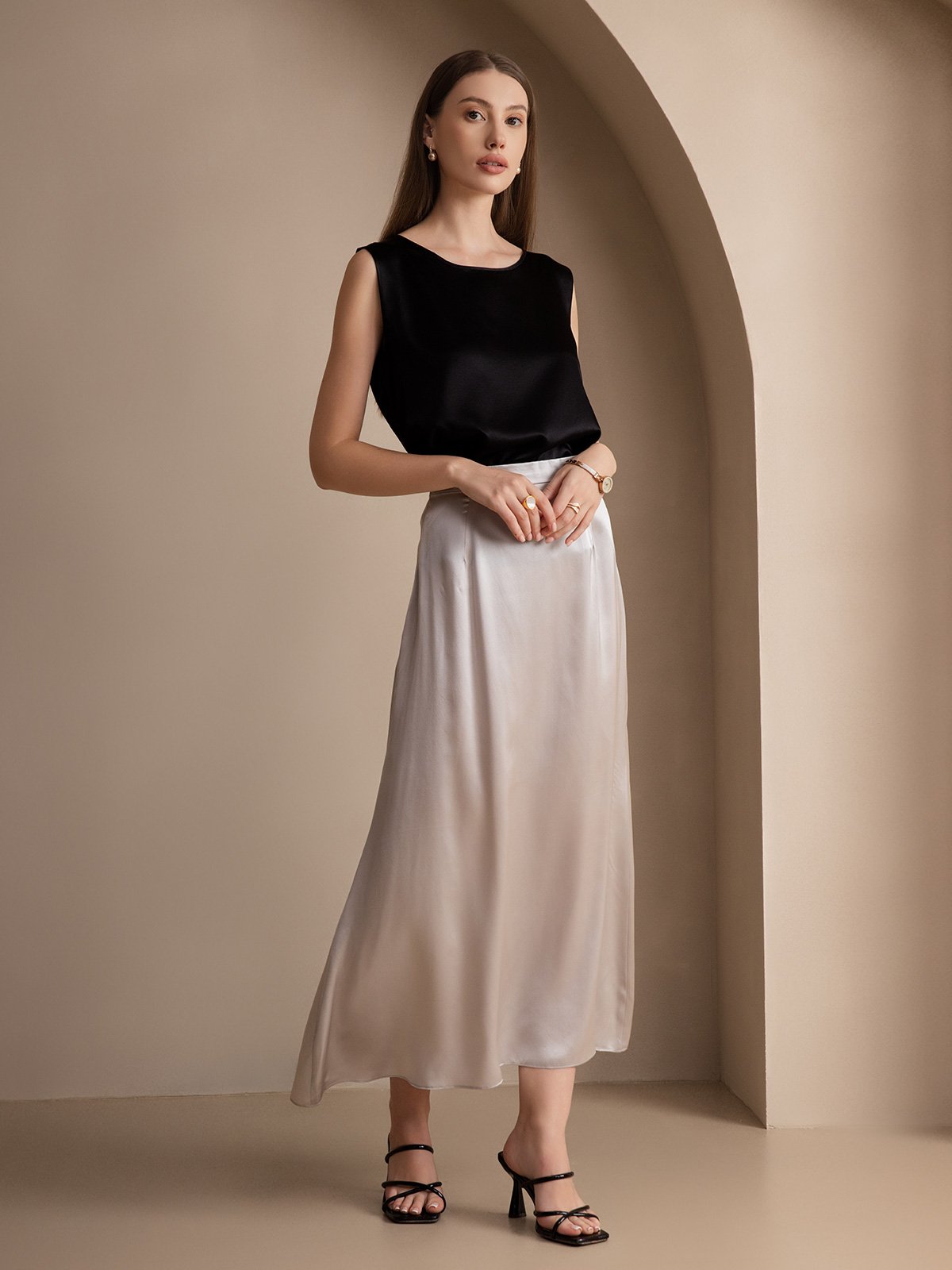 [Svart] SilkSilky-SE 19Momme Silke Camisoles 007
