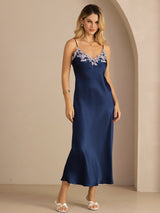 [Blå] SilkSilky-SE Spaghetti Strap V Neck Klänning 005