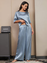 [Gråblå] SilkSilky-SE Half Sleeve Round Neck Dam Pyjama 004