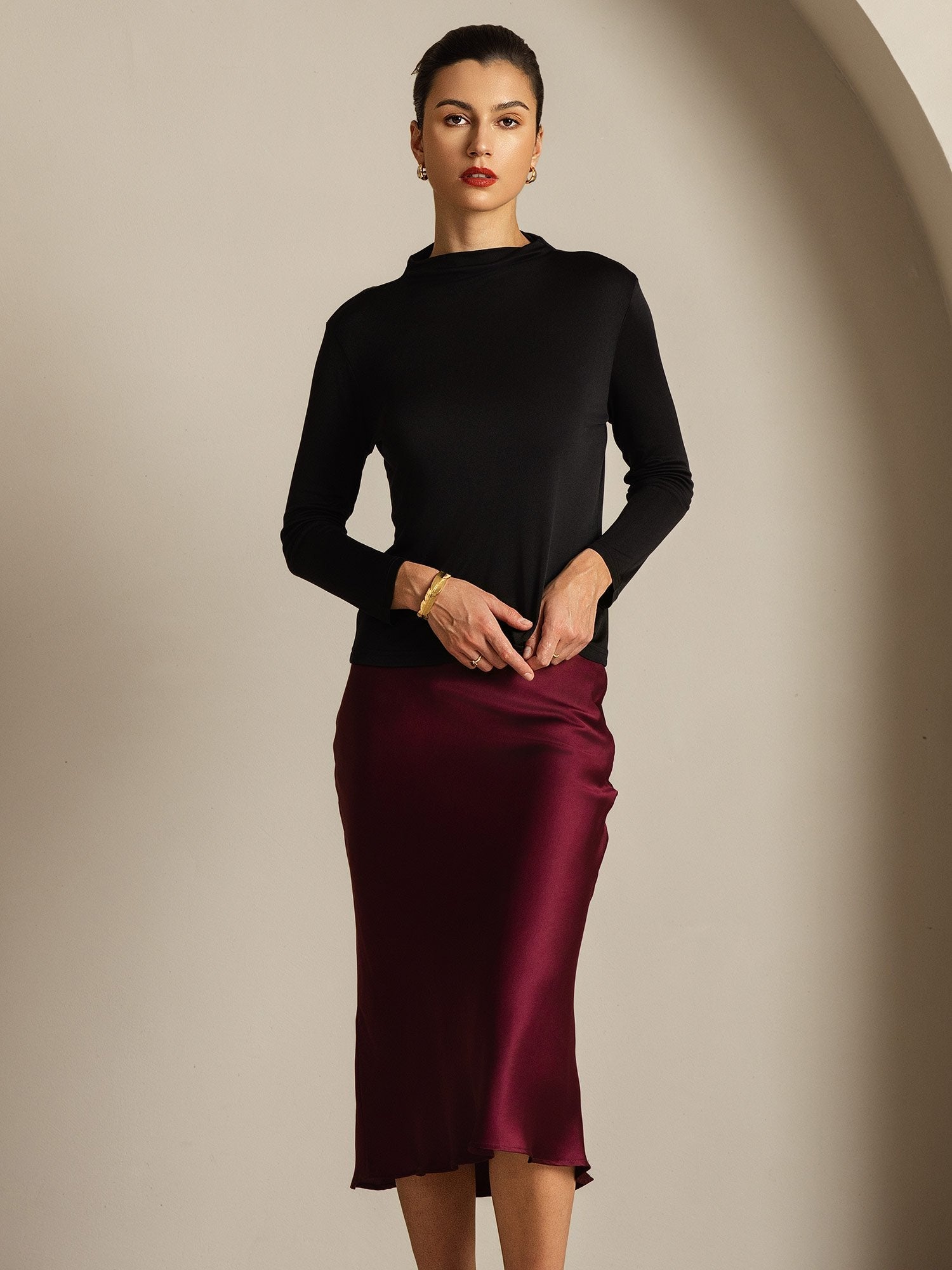 [Svart] SilkSilky-SE Rent Silke Womens T-Shirt 007