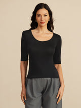 [Svart] SilkSilky-SE Half Sleeve Dam T-Shirt 003