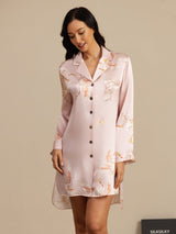 [Rosa] SilkSilky-SE Long Sleeve Lapel Collar Dam Sömnskjorta 003