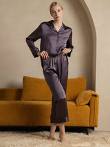 [Lila Grå] SilkSilky-SE Long Sleeve Lapel Collar Dam Pyjama 006