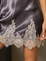 [Lila Grå] SilkSilky-SE Spaghetti Strap V Neck Nattlinne 004