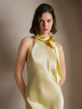 [Ljusgul] SilkSilky-SE 19Momme Stretch Silk Charmeuse Sleeveless Halter Klänning 004