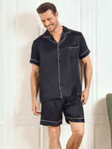 [Svart] SilkSilky-SE Short Sleeve Lapel Collar Herr Pyjama 001