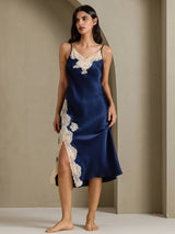 [Mörkblå] SilkSilky-SE Spaghetti Strap V Neck Nattlinne 003