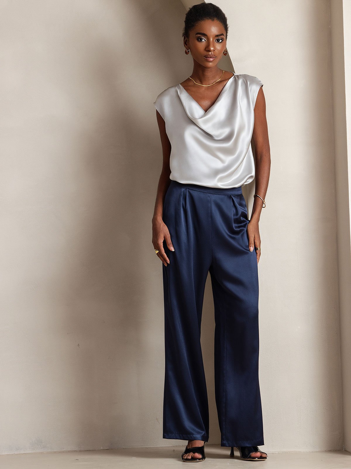 [Mörkblå] SilkSilky-SE 19Momme Silke Womens Pants 004