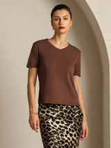 [Kaffe] SilkSilky-SE Short Sleeve V Neck Dam T-Shirt 001
