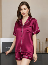 [Fuchsia] SilkSilky-SE Short Sleeve Lapel Collar Dam Pyjama 001