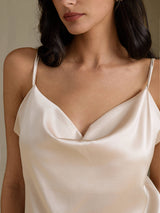[Beige] SilkSilky-SE Spaghetti Strap Cowl Neck Cami Toppar 004