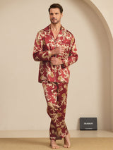 [Vinröd Drake] SilkSilky-SE Long Sleeve Notchkrage Herr Pyjama 003
