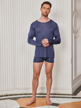 [Mörkblå] SilkSilky-SE Long Sleeve Round Neck Herr T-Shirt 005
