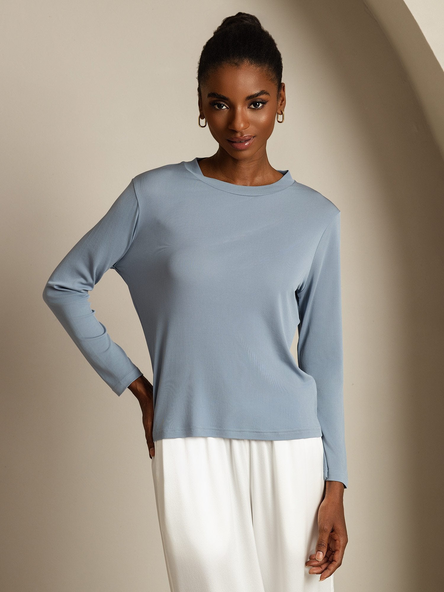 [Gråblå] SilkSilky-SE Rent Silke Womens T-Shirt 003