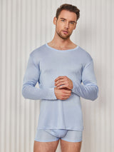 [Ljusblå] SilkSilky-SE Long Sleeve Round Neck Herr T-Shirt 003