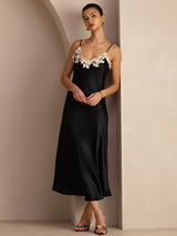[Svart] SilkSilky-SE Spaghetti Strap V Neck Klänning 003