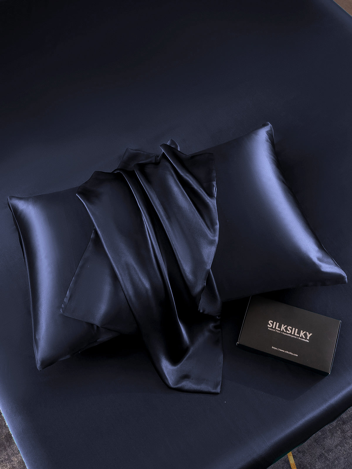 SilkSilky-SE 19Momme Rent Silke Pillowcase Mörkblå 005