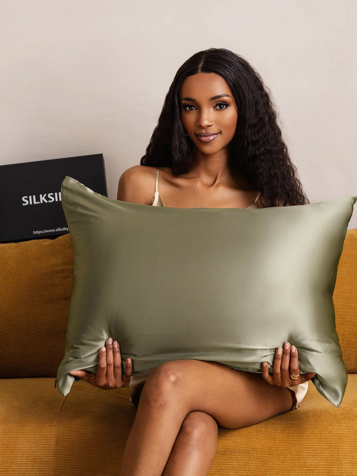 [Olivgrön] SilkSilky-SE 22Momme Rent Silke Pillowcase 005