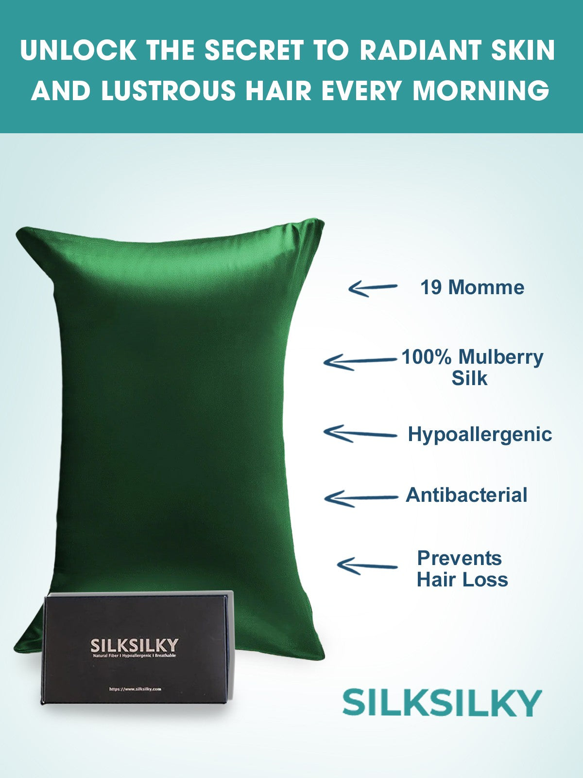 [Mörkgrön] SilkSilky-SE 19Momme Rent Silke Pillowcase 003