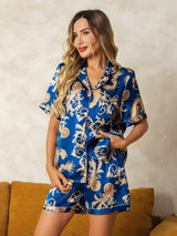 [Navy Drake] SilkSilky-SE Short Sleeve Lapel Collar Dam Pyjama 001