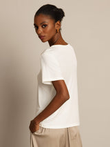 [Vit] SilkSilky-SE Kort Ärm Rund Halsringning Dam T-Shirt 002
