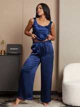 [Mörkblå] SilkSilky-SE Ärmlös Fyrkantig Ringning Camisole Set 003