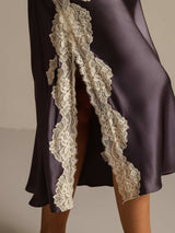 [Lila Grå] SilkSilky-SE Rent Silke Nightgown 006,