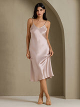 [Skugggrå] SilkSilky-SE Spaghetti Strap V Neck Klänning 003