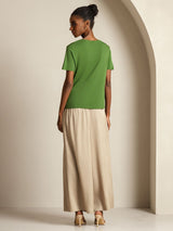 [Grön] SilkSilky-SE Short Sleeve V Neck Dam T-Shirt 002