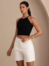[Svart] SilkSilky-SE Sleeveless Crew Neck Cami Toppar 005