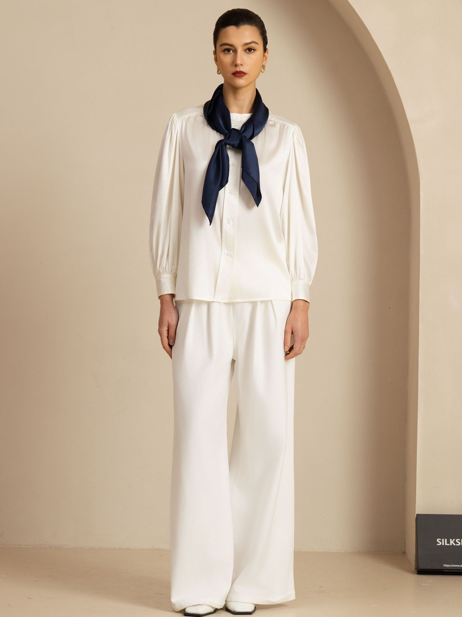 [Mörkblå] SilkSilky-SE Pure Silk Scarf 004