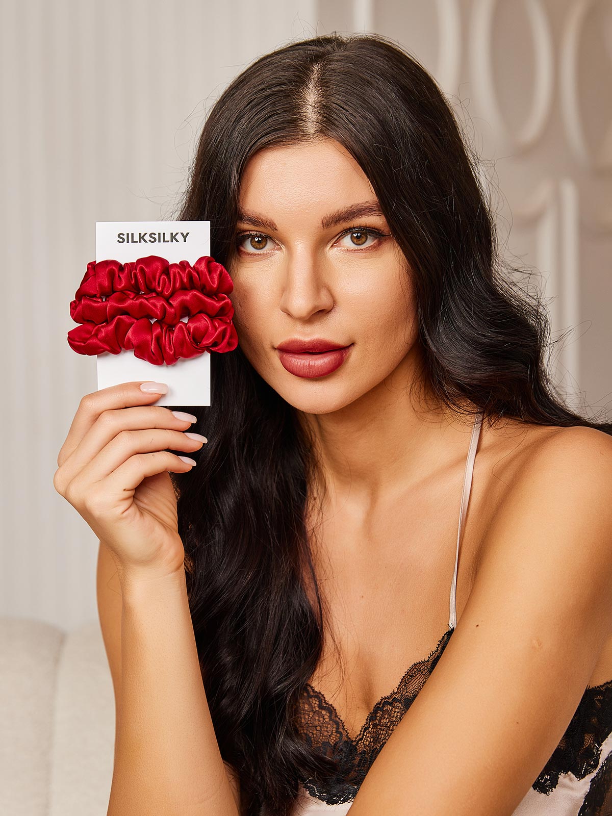 [Röd] SilkSilky-SE 19Momme Rent Silke Scrunchie 001