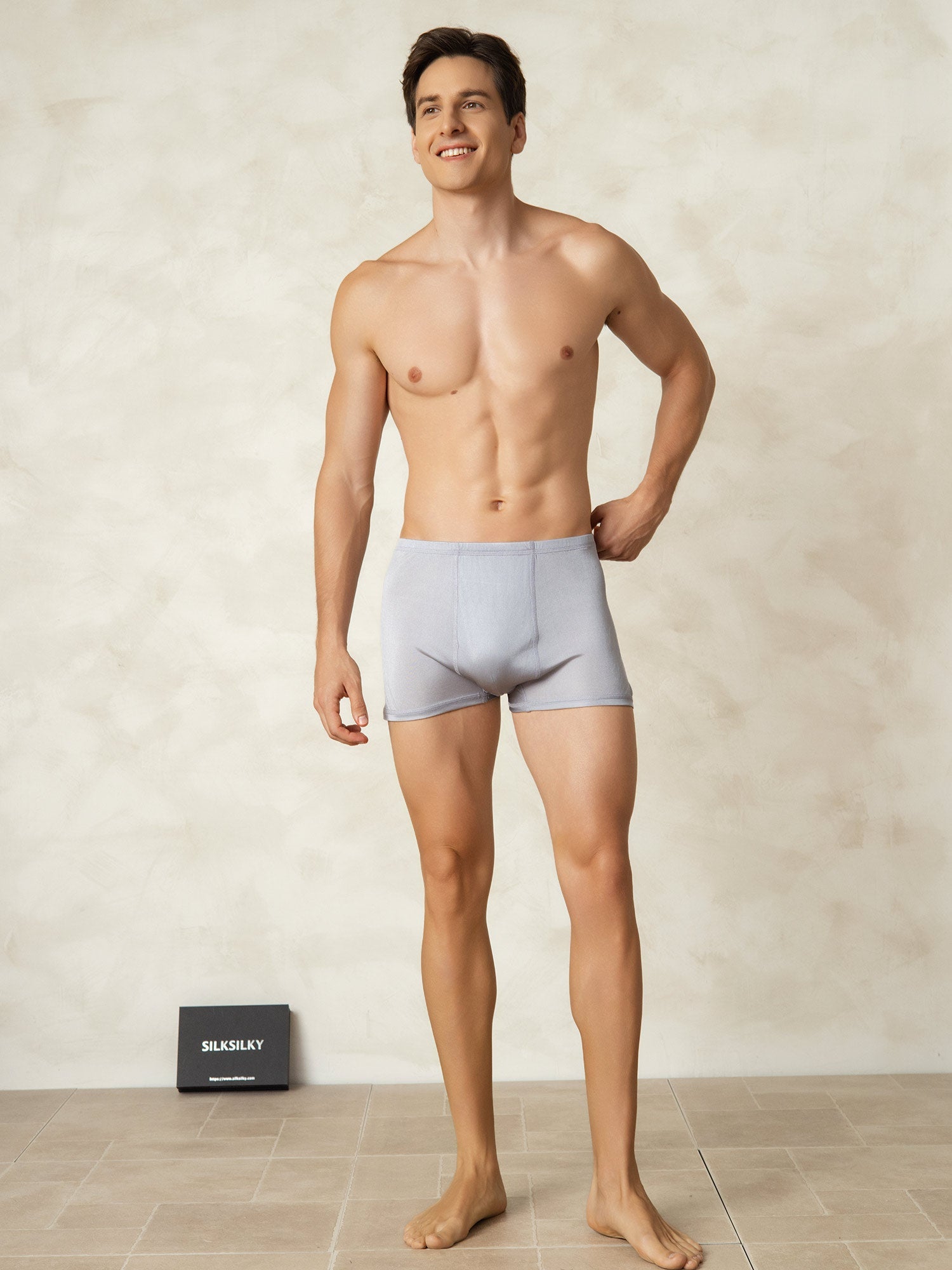 [Grå] SilkSilky-SE Silke Stickad Mens Underwear 004