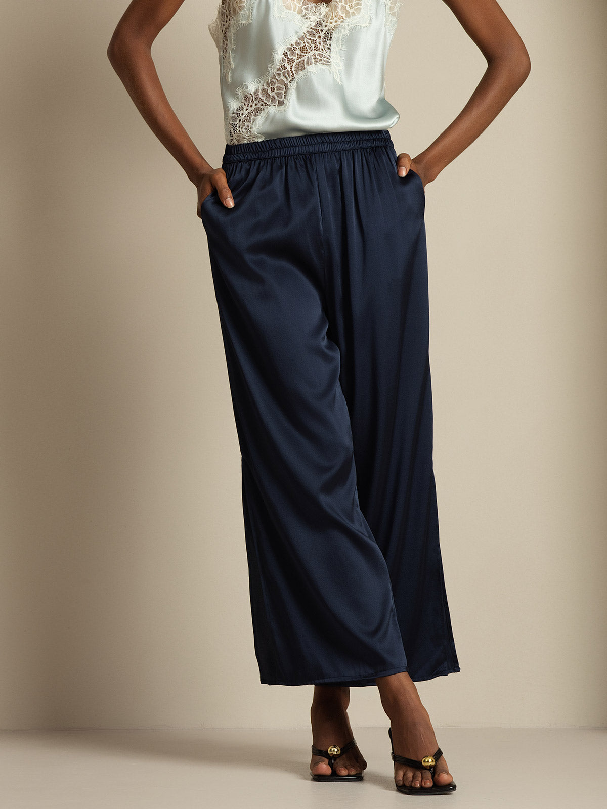 [Mörkblå] SilkSilky-SE 19Momme Silke Womens Pants 005