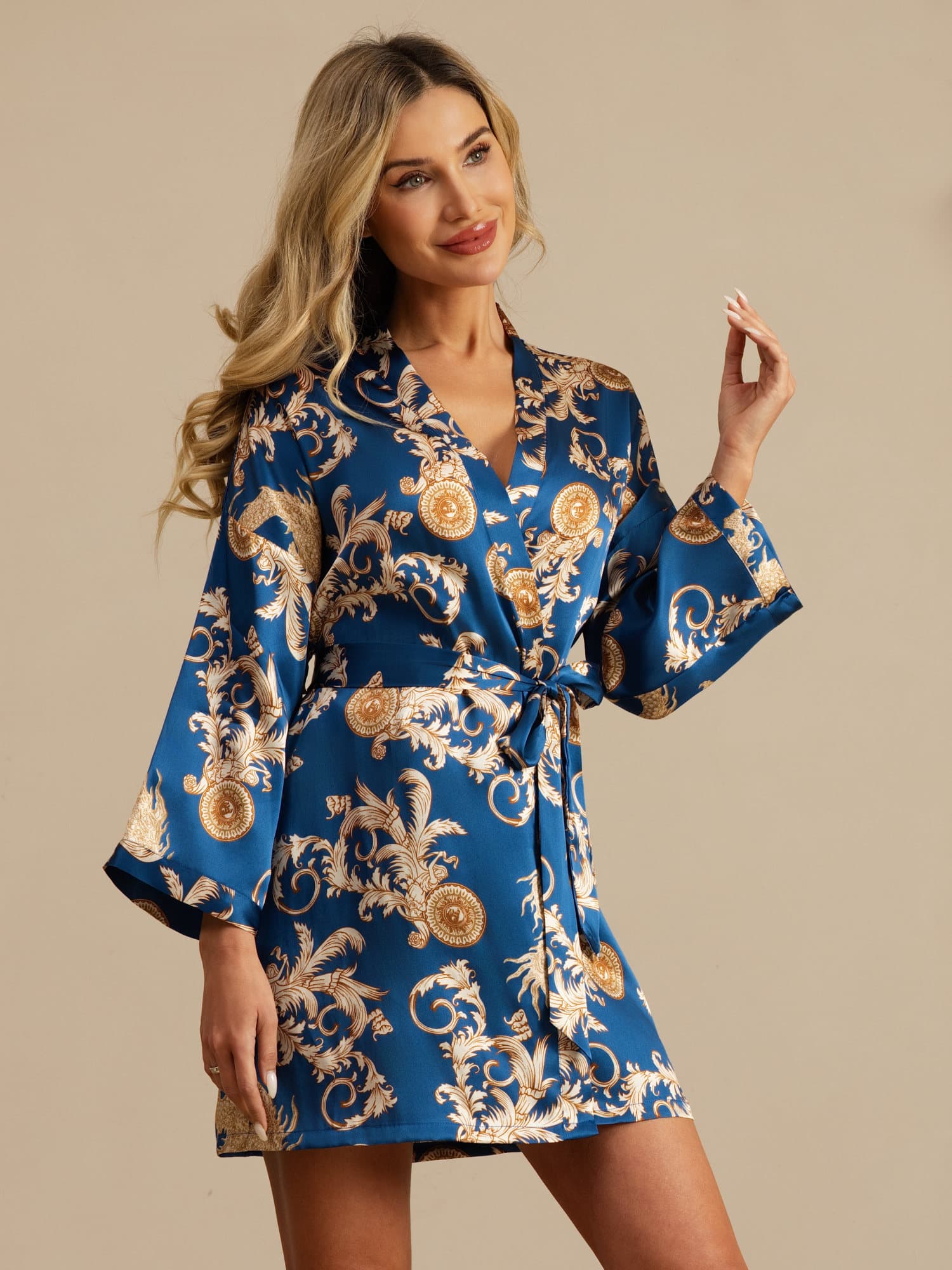 [Navy Drake] SilkSilky-SE 3/4 Ärm Dam Morgonrock 007