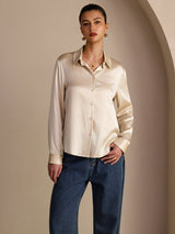 [Risbeige] SilkSilky-SE Long Sleeve Lapel Collar Damskjorta 002