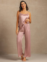 [Persikohud] SilkSilky-SE 19Momme Spaghetti Rem Djup Rund Halsringning Camisole Set 006