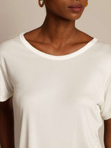 [Vit] SilkSilky-SE Kort Ärm Rund Halsringning Dam T-Shirt 004