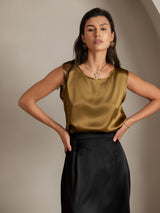 [Brun] SilkSilky-SE Sleeveless Round Neck Cami Toppar 004